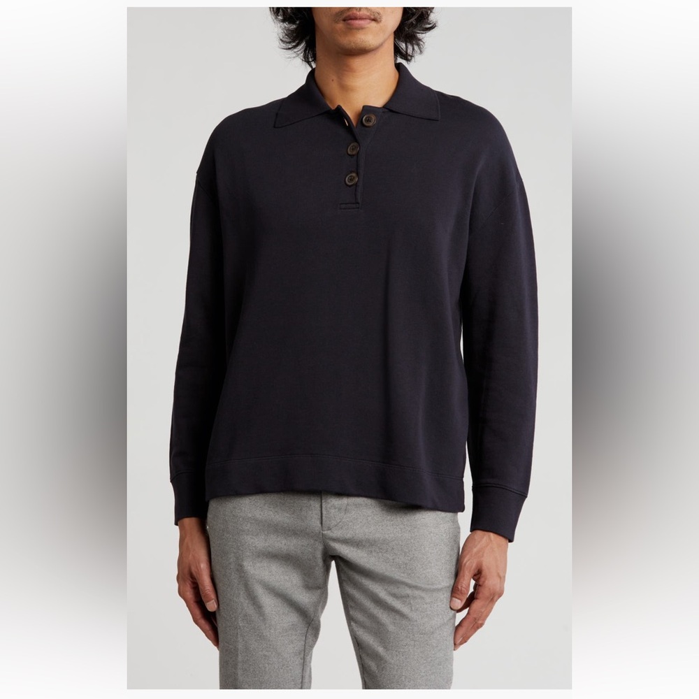 Vince Long Sleeve Cotton Rib Polo COASTAL